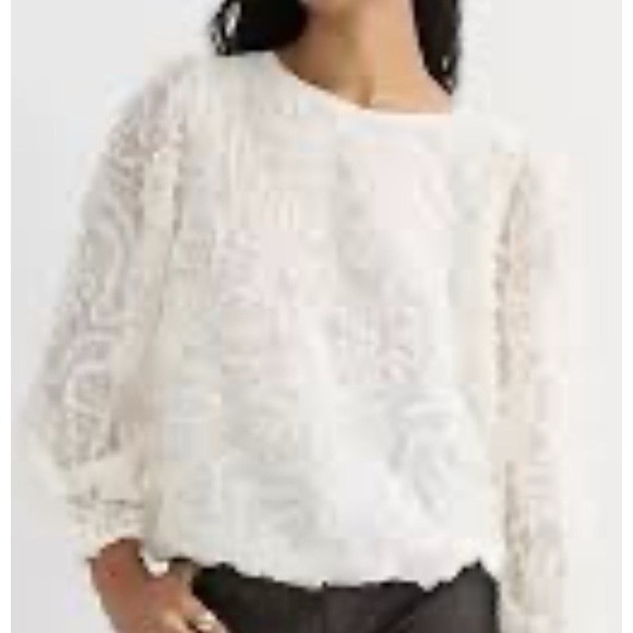 LOFT Tops - Loft Ivory Floral Appliqué Blouse Tie Back S